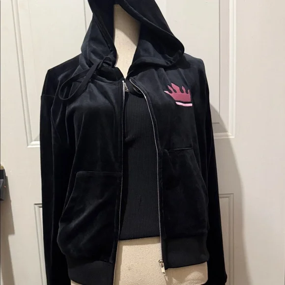 Forever 21 Black Velvet Jacket with Pink Accent - Picture 1 of 5